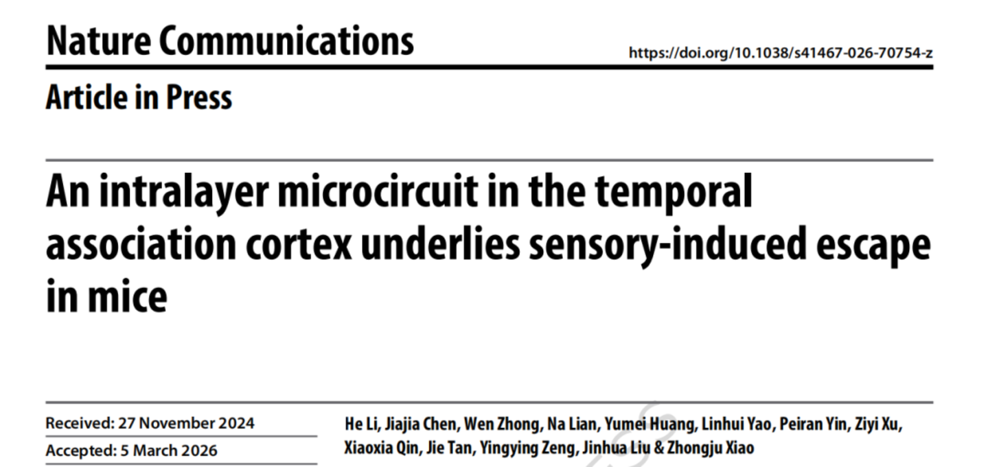 NatCommun：南方医科大学肖中举团队揭示感官诱导逃逸背后的神经机制(图1)